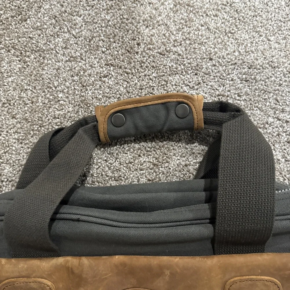 Vintage High Sierra Canvas Leather Trim Messenger Bag Brown Brass Buckles